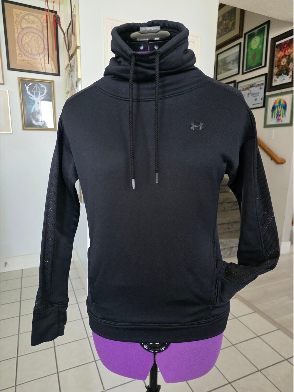 Womens Under Armour size XS loose fit cowl neck sweatshirt black